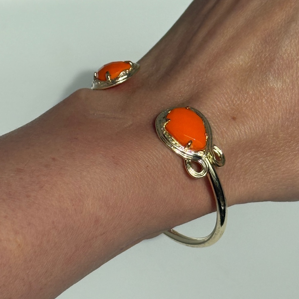 Kendra Scott Gold Open Cuff Bracelet with Bright Orange Stones - Picture 5 of 5